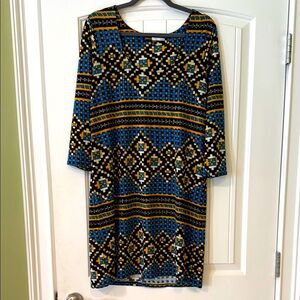 Tracy Reese Blue and Black Sheath Dress with Raglan Sleeves